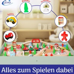 Coemo Spieltisch mit 90-tlg. Holzeisenbahn Farbe Mintgrün
