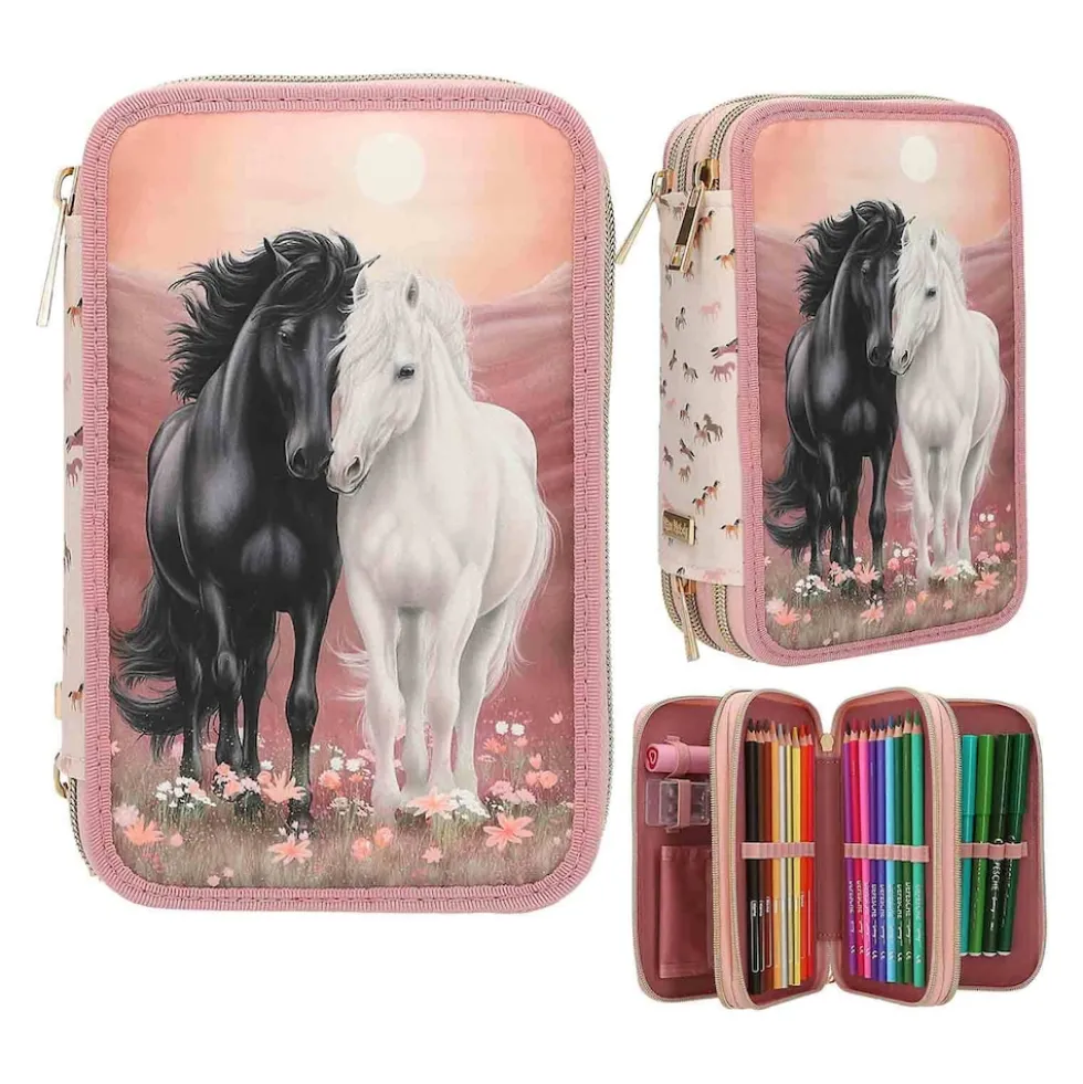 Depesche 3-Fach Federtasche BLOSSOM PONY inkl. Stifte Miss Melody 7,5 x 13 x 20 cm