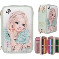 Depesche 3-Fach Federtasche mit Stickerei SUMMER FEELING inkl. Stifte TOPModel 7,5 x 13 x 20 cm