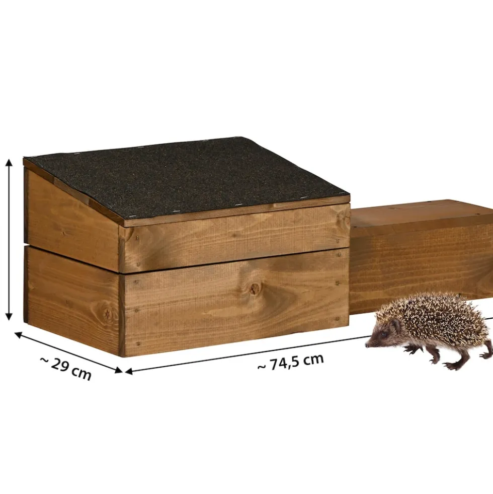 dobar Igelhaus mit schwarzem Bitumendach und Rattenklappe