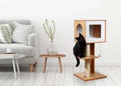 Dobar Katzenmöbel "Susy" mit Kratzsäule und Spielball, Katzenhöhle mit flauschigem Katzenbett