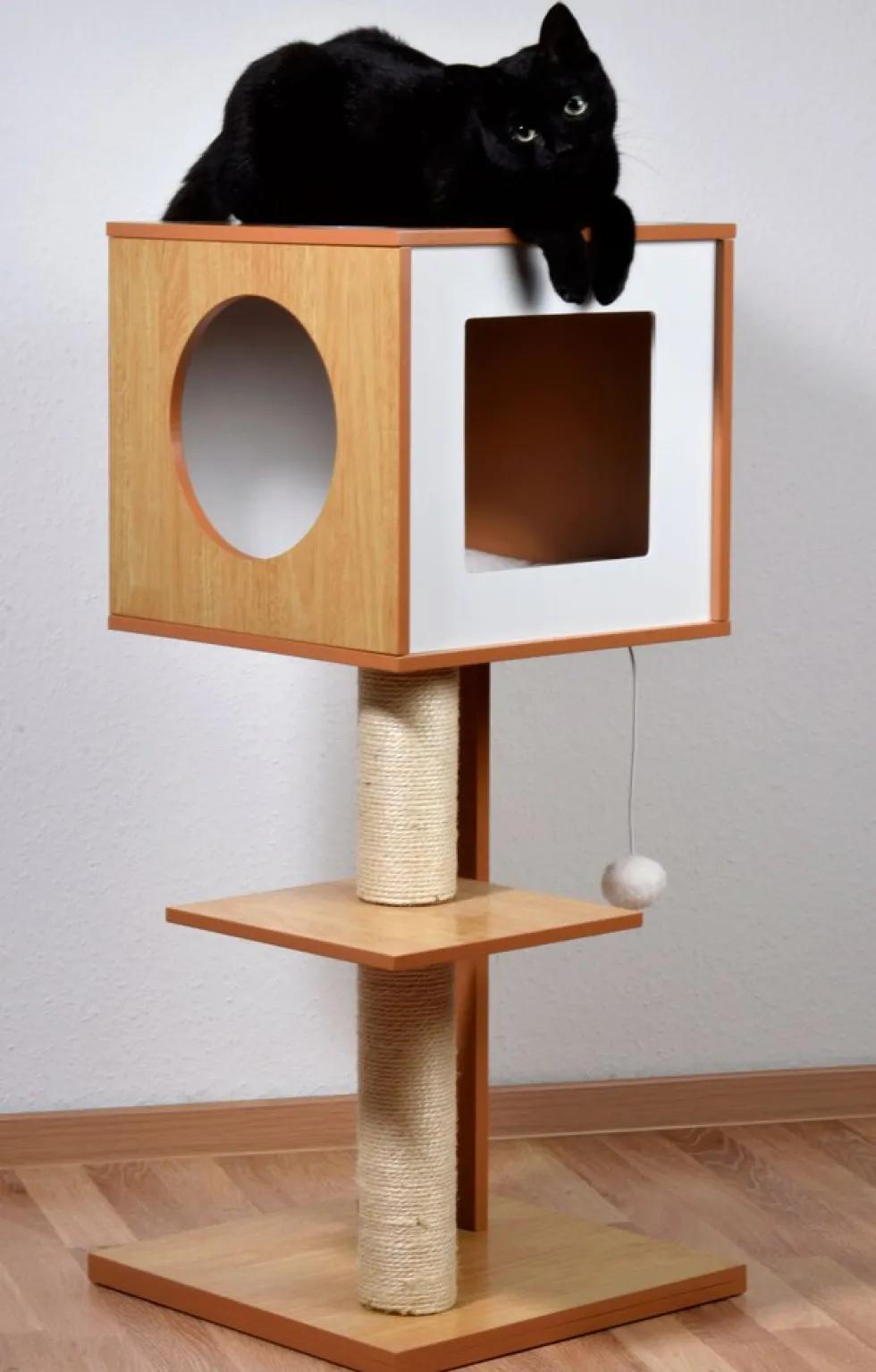 Dobar Katzenmöbel "Susy" mit Kratzsäule und Spielball, Katzenhöhle mit flauschigem Katzenbett