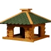 Dobar Rustikales XL-Vogelfutterhaus im Blockhaus-Stil mit grünem Bitumendach, Vogelhaus mit integriertem Futtersilo