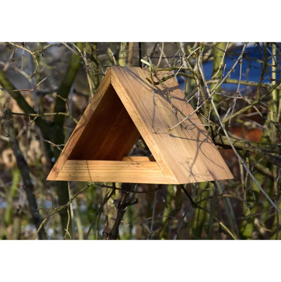 Dreieckiges Futterhaus aus Eiche mit Aufhängung