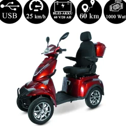 ECO ENGEL 530, 1000 Watt, 25 km/h, Elektromobil 4-Rad Roller, Rot - versch. Farben