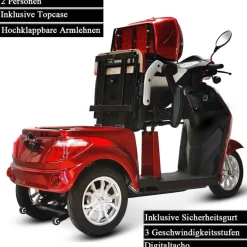 ECO ENGEL 503, Zweisitzer Elektroroller / Seniorenmobil, 25 km/h mit 20 Ah Li-io Akku, Rot