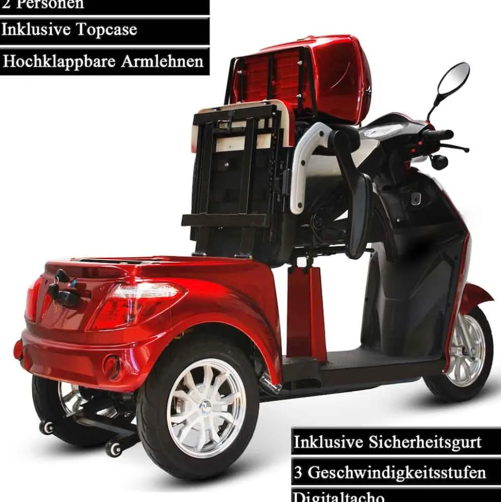 ECO ENGEL 503, Zweisitzer Elektroroller / Seniorenmobil, 25 km/h mit 20 Ah Li-io Akku, Rot