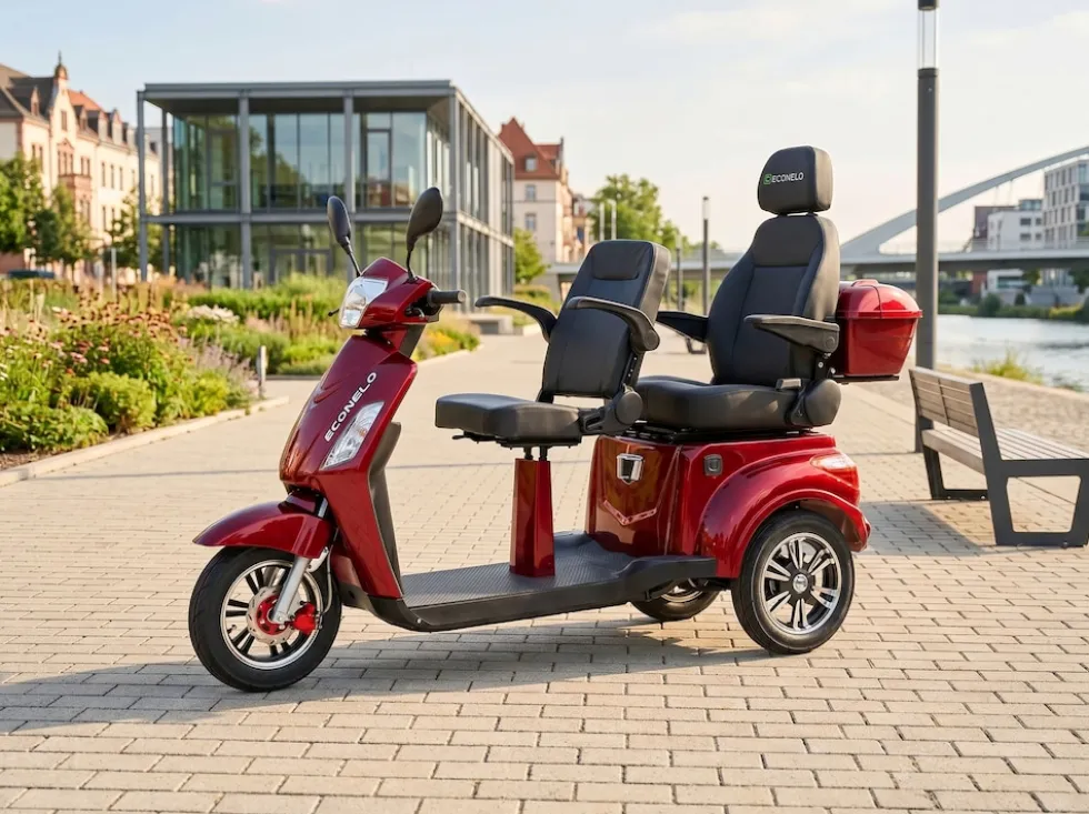 ECONELO E-Seniorenmobil Billy 2.0, Blei-Akku, 3-Rad, 60V, 1000 Watt, groß Sitz, Rot