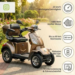 Econelo E-Seniorenmobil Voltrixx, Lithium-Akku, 4-Rad, 1000 Watt, Braun