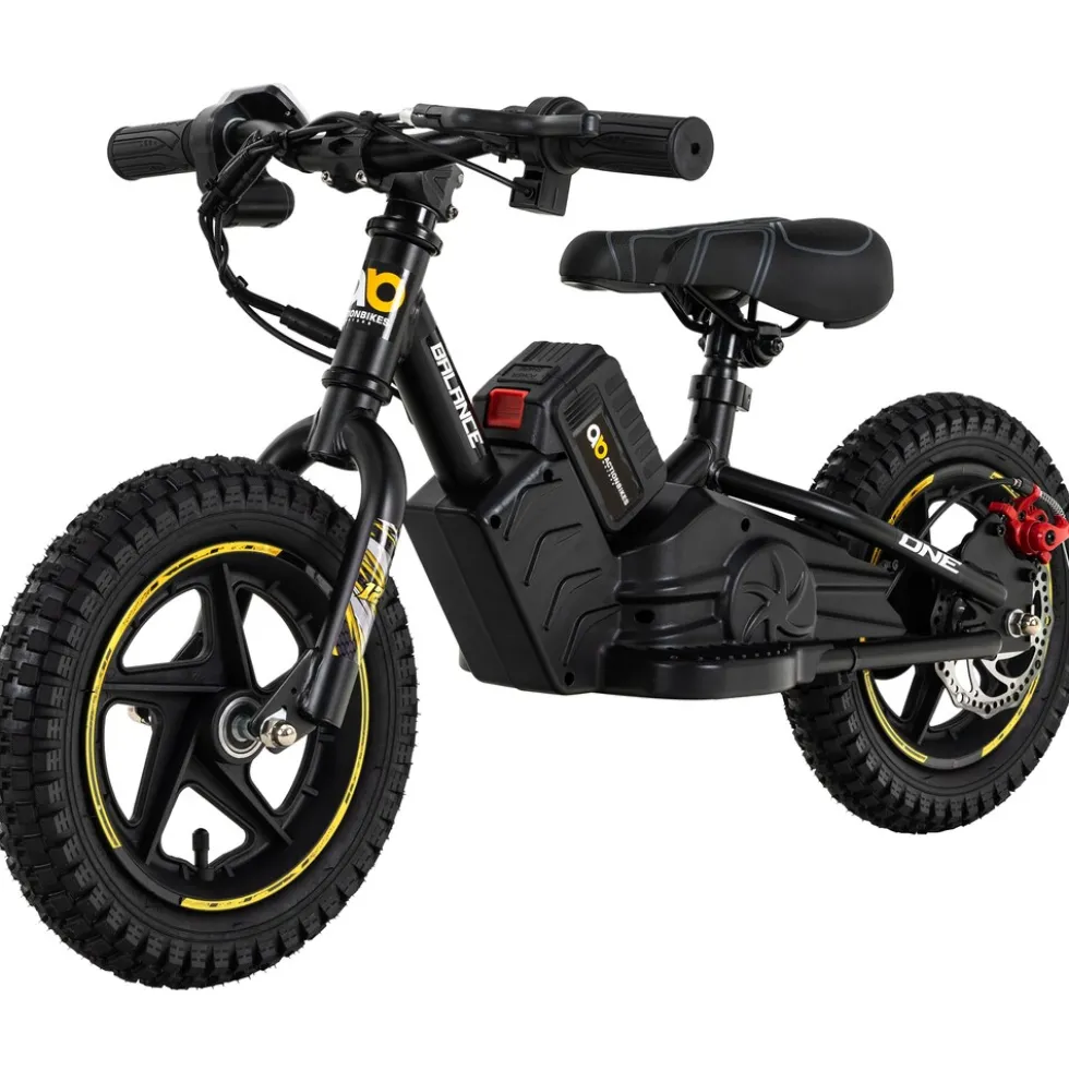 Elektro-Laufrad, 12 Zoll, Kinder-Balance-Bike m. 250 Watt, Scheibenbremsen, 3 Geschwindigkeitsstufen (Gelb)