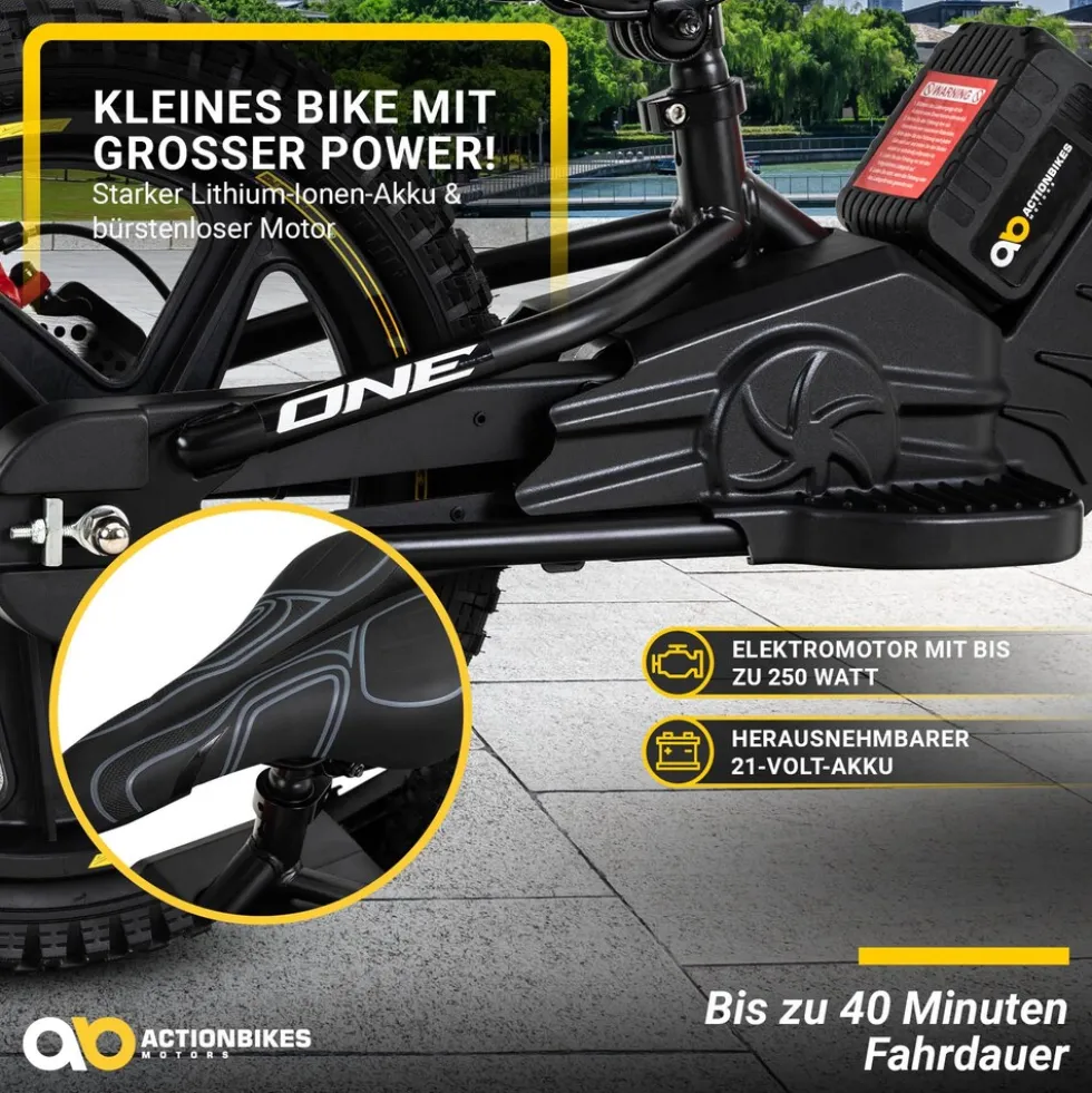 Elektro-Laufrad, 16 Zoll, Kinder-Balance-Bike m. 250 Watt, Scheibenbremsen, 3 Geschwindigkeitsstufen (Gelb)