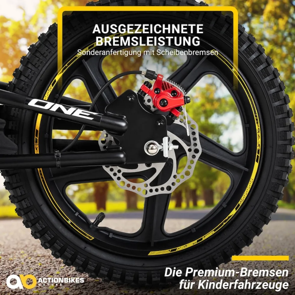 Elektro-Laufrad, 16 Zoll, Kinder-Balance-Bike m. 250 Watt, Scheibenbremsen, 3 Geschwindigkeitsstufen (Gelb)