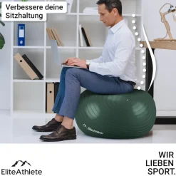 EliteAthlete® Gymnastikball Sitzball Büro ergonomisch mit Anti Burst System - Fitness Yoga Pilates Schwangerschaft - Schwangerschaftsball Fitnessball Yogaball - Yoga Ball inkl. Luftpumpe - Forest 55cm