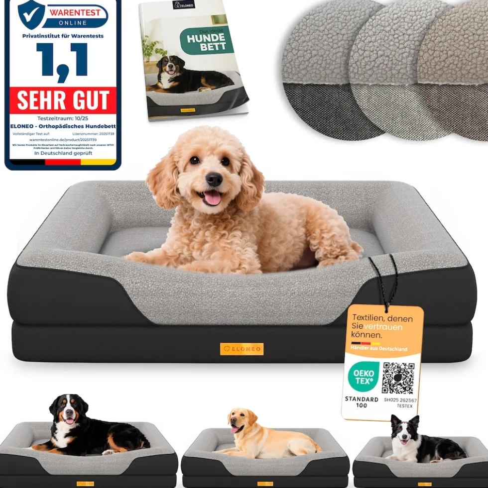 ELONEO Orthopädisches Hundebett, Schwarz - Größe S