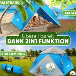 ELONEO Wurfzelt, 2-4 Personen Pop Up Zelt wasserdichtes Campingzelt schnellaufbau Zelt, Blau/Grau
