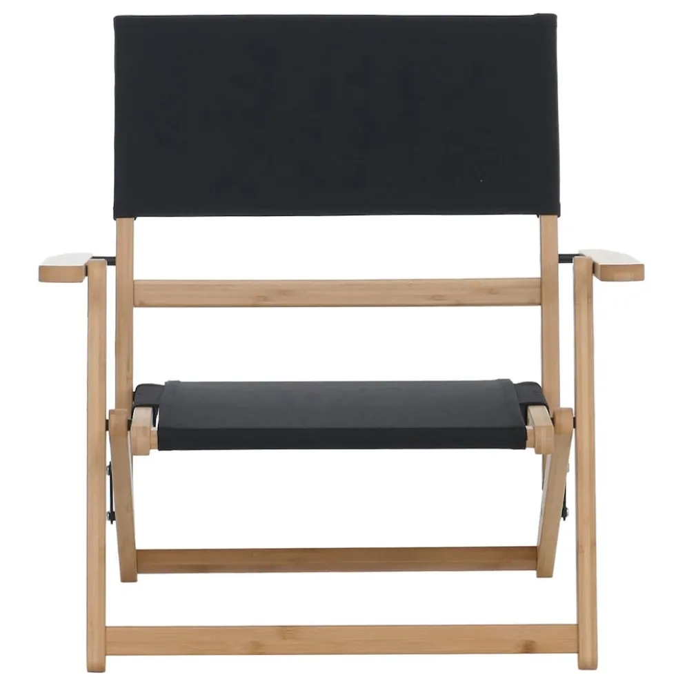 2er-Set Bambus Campingstuhl MCW-Q42, Gartenstuhl Balkonstuhl Freizeitstuhl klappbar Outdoor Stoff/Textil ~ schwarz