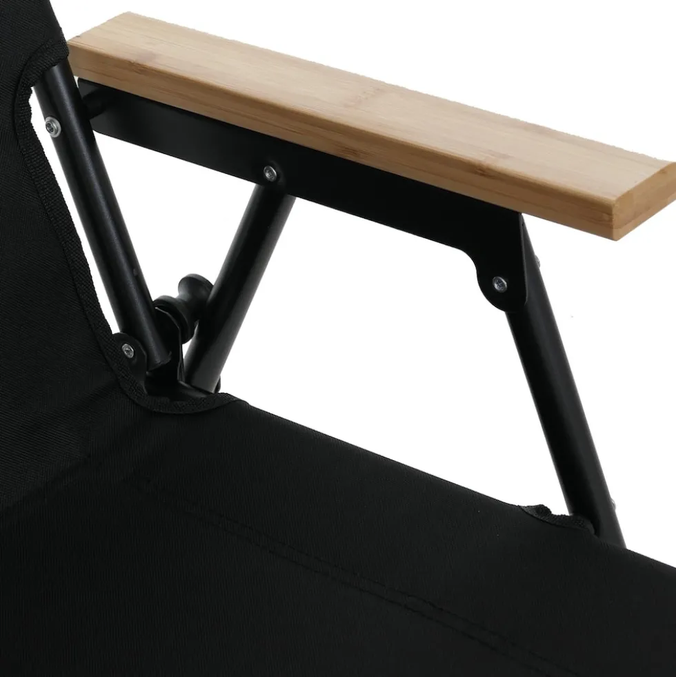 2er-Set Campingstuhl MCW-Q43, Gartenstuhl Balkonstuhl Freizeitstuhl, klappbar Bambus Metall Stoff/Textil ~ schwarz