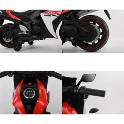 ES-Toys Elektro Kindermotorrad 888 Stützräder LED-Scheinwerfer Batterieanzeige rot