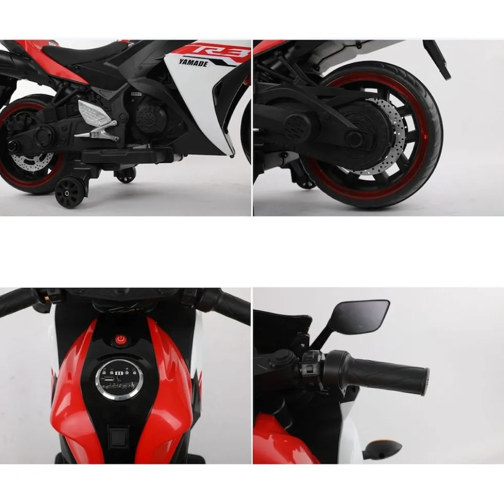 ES-Toys Elektro Kindermotorrad 888 Stützräder LED-Scheinwerfer Batterieanzeige rot