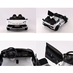 ES-Toys Kinder Elektroauto Lamborghini Aventador SVJ Xago EVA-Reifen Zweisitzer weiß