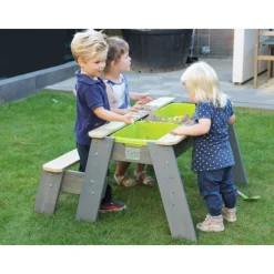 EXIT Aksent Sand,- Wasser- und Picknicktisch (1 Bank) mit Sonnenschirm und Gartenwerkzeugen