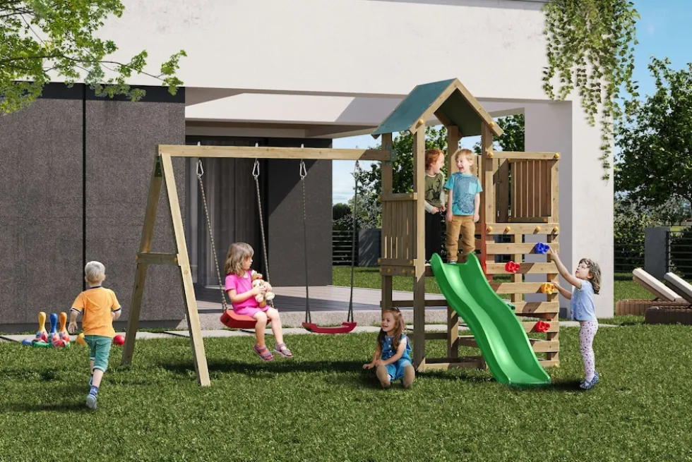 FUNGOO Spielturm Klettergerüst Chester mit Schaukel & Rutsche