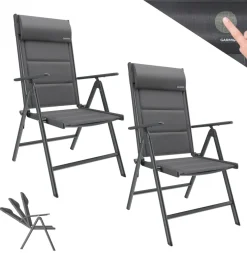 GARMIO® Gartenstuhl Balkonstuhl FLORENZ schwarz, 6er SET, 7-fach verstellbar, klappbar, inkl. Nackenkissen, für Terrasse