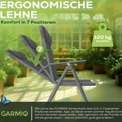 GARMIO® Gartenstuhl Balkonstuhl FLORENZ anthrazit, 7-fach verstellbar, klappbar, inkl. Nackenkissen, für Terrasse