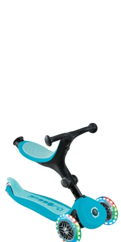 GLOBBER GO-UP ACTIVE LIGHTS 360 – 3 in 1 Aufsitzrad, Laufrad und Scooter, 120/80 mm, 3-rädrig, höhenverstellbar, blau