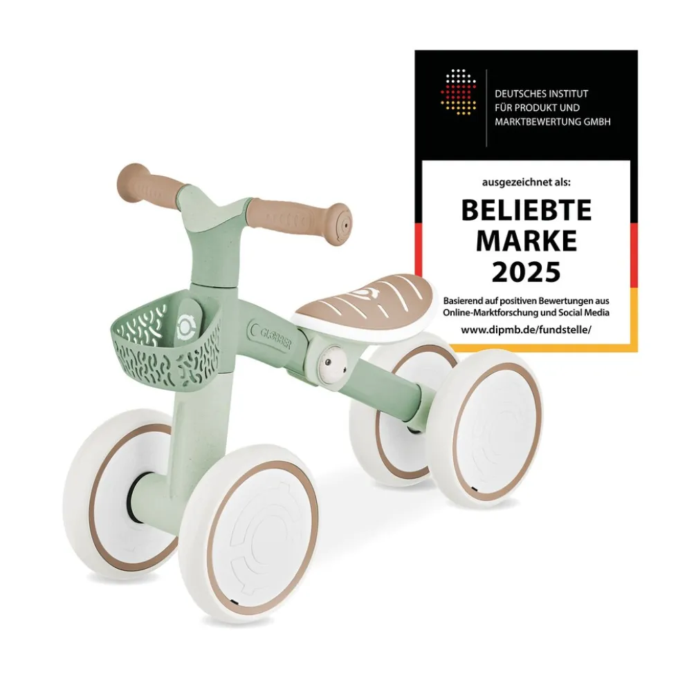 GLOBBER LEARNING BIKE – Aufsitzrad, Lernrad, 7 Zoll EVA-Bereifung, 4-rädrig, Sattel höhenverstellbar, salbei grün