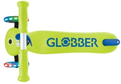GLOBBER PRIMO PLUS LIGHTS – Tretroller Kinder, 120/80mm, ABEC 9, 3-rädrig, höhenverstellbar, LED-Leuchtrollen, lime grün