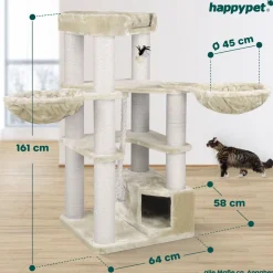 HAPPYPET Premium Kratzbaum 161 cm große Katzen stabil Katzenbaum | Creme