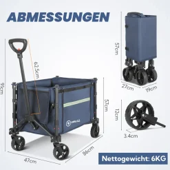 HOMECALL Bollerwagen Handwagen (Erweiterbare Kapazität, bis 100KG, 120L), Für Einkaufen, Camping, Garten, Dogs-Dunkelblau