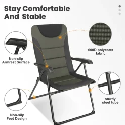HOMECALL Campingstuhl Gartenstuhl klappbar, polyester, 5 fach Verstellbarer Rückenlehne, bis 150kg, schwarz/grün