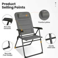 HOMECALL Campingstuhl Gartenstuhl Klappbar, Textilene gepolstert mit Quick-Dry-Schaum, 5 fach Verstellbarer Rückenlehne, bis 150kg