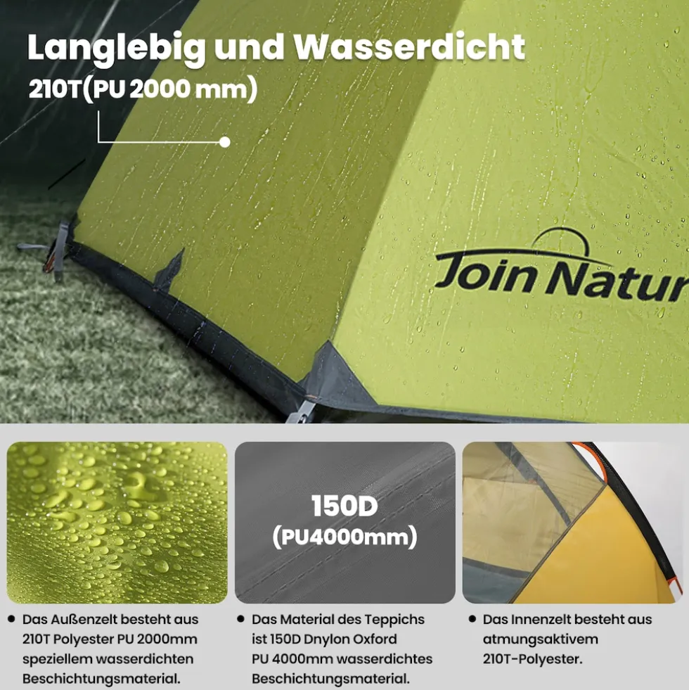 JOIN NATURE Kuppelzelt Campingzelt, Doppellagiges, Ultraleicht, für 4 Personen