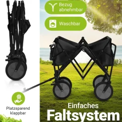Juskys Bollerwagen 100 kg Tragkraft - Transportwagen faltbar - Einkaufen & Camping - Schwarz