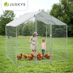 Juskys Freilaufgehege 2x2x2m aus Metall - Freigehege begehbar mit 4 m² Lauffläche, Tür & Riegel