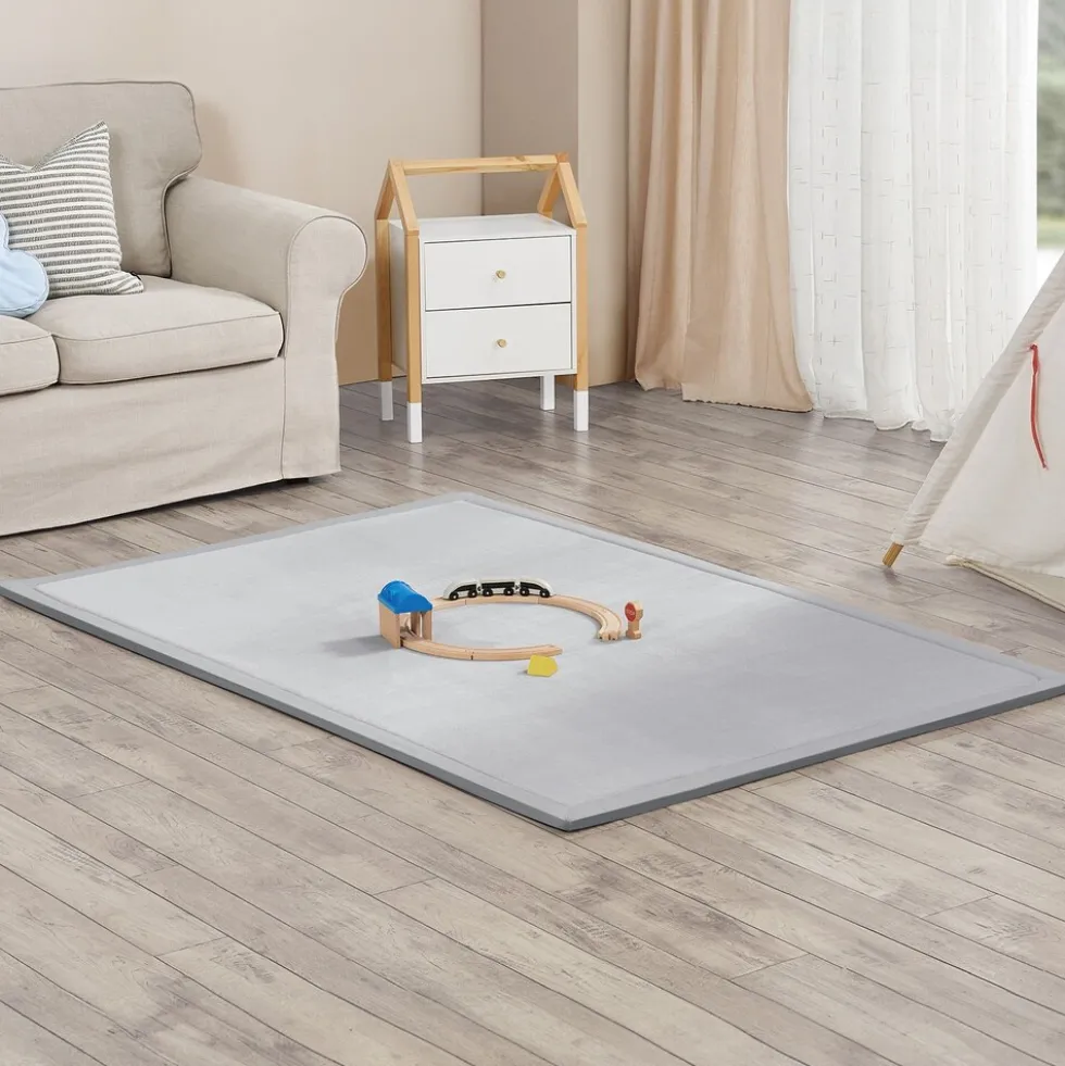 Juskys Krabbelmatte Maila Spielmatte 180x120 cm Yogamatte für Kind, Baby - rutschfest, weich - Grau