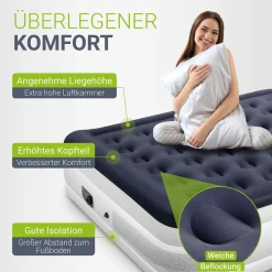 Juskys Luftmatratze Sapri L in Blau-Weiß - 2 Personen Luftbett selbstaufblasend - integrierter Pumpe