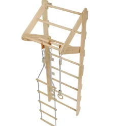 Juskys Sprossenwand für Kinder - Indoor Klettergerüst mit Turnringen, Klimmzugstange, Strickleiter