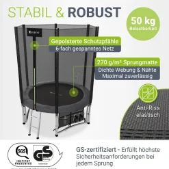 Juskys Trampolin JumpMaster S Ø 183 cm – Gartentrampolin mit Netz, Leiter & Bodenankern