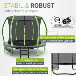 Juskys Trampolin SkyBounce S Ø 228 cm – Gartentrampolin mit PowerSpring Sprungfedern & Leiter