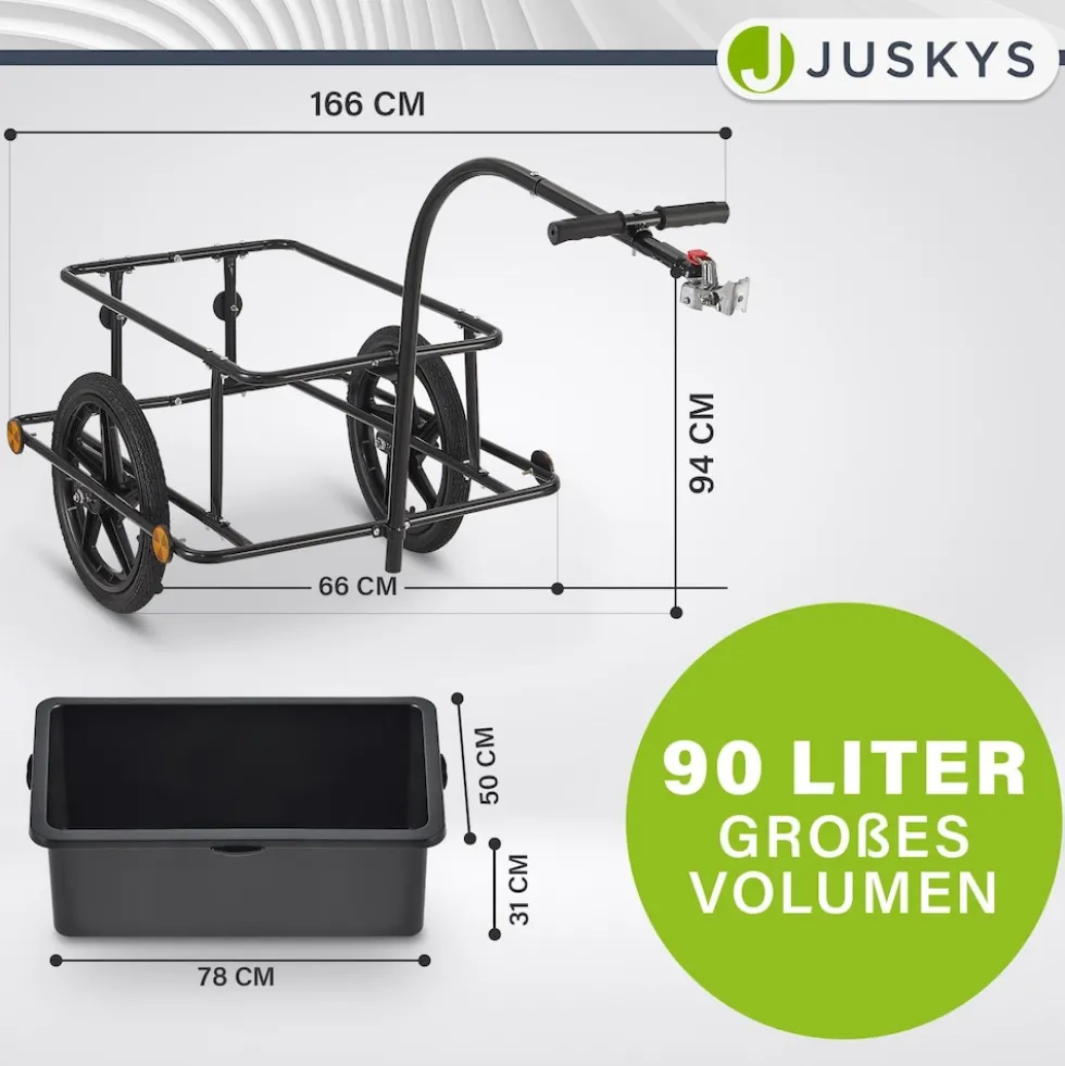 Juskys Transportanhänger Fahrradanhänger 90 Liter - Lastenanhänger mit Kupplung, Deichsel & Plane