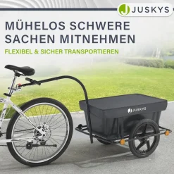 Juskys Transportanhänger Fahrradanhänger 90 Liter - Lastenanhänger mit Kupplung, Deichsel & Plane