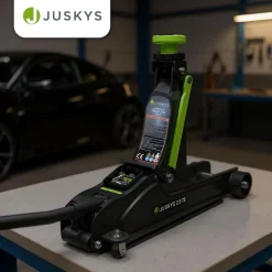 Juskys Wagenheber 2,5 t – Schwarz/Grün, hydraulisch, stabil mit Transportbox, Rangierwagenheber