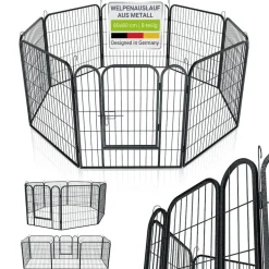Juskys Welpenauslauf Plus 160x160x80 cm, 8-teilig aus Metall mit Tür für Hunde, Hasen & Kleintiere