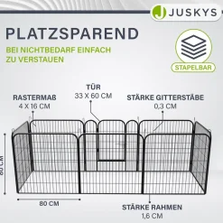 Juskys Welpenauslauf Plus 160x160x80 cm, 8-teilig aus Metall mit Tür für Hunde, Hasen & Kleintiere