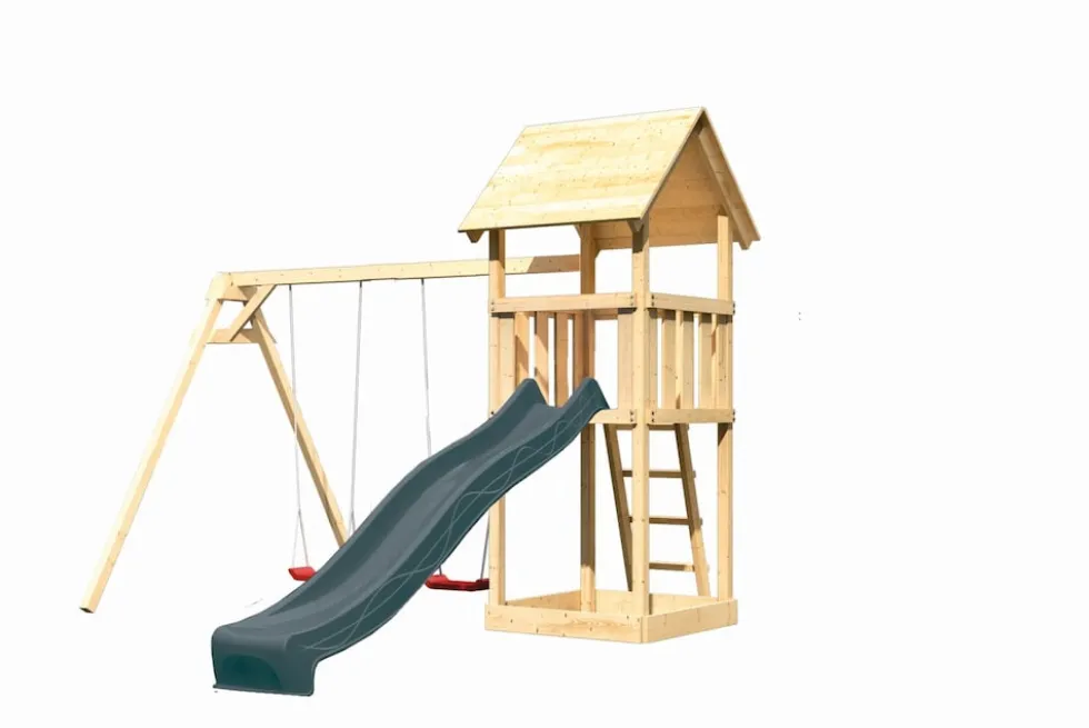 Karibu Spielturm Lotti Satteldach + Rutsche + Doppelschaukel
