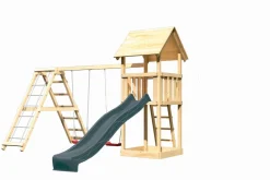 Karibu Spielturm Lotti Satteldach + Rutsche + Gerüst / Doppelschaukel